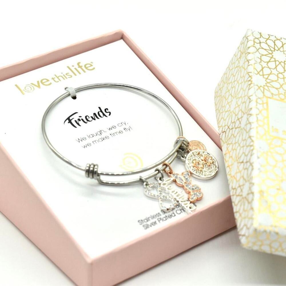Love this life Friends Charm Bracelet Silvertone NIB